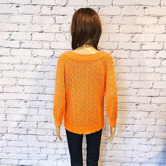 LAUREN by RALPH LAUREN - Classic cable knit scoop neck orange sweater - Picture 6 of 8